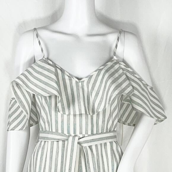 After Market White & Gray Stripe Flutter Cold Shoulder Ruffle Hem Romper SzS NWT - Picture 9 of 16